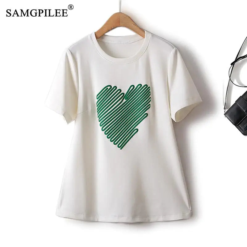 T Shirt For Women Summer  Heart Figure Air Cotton Slim O Neck