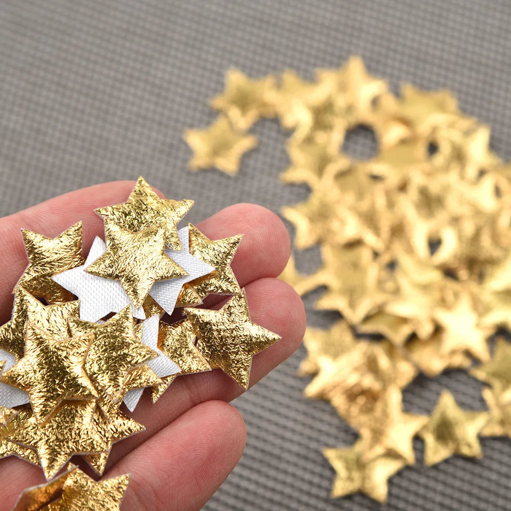 100Pcs Gold and Silver Cloth Star Applique