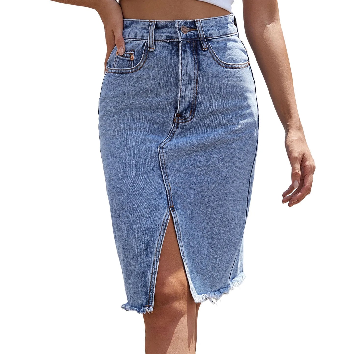 Denim Skirts For Women Jeans High Waist Frayed