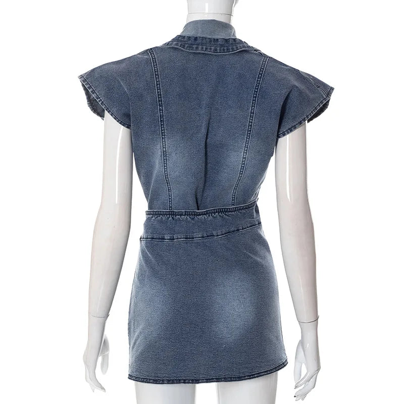 Sexy High Slit Mini Denim Dress