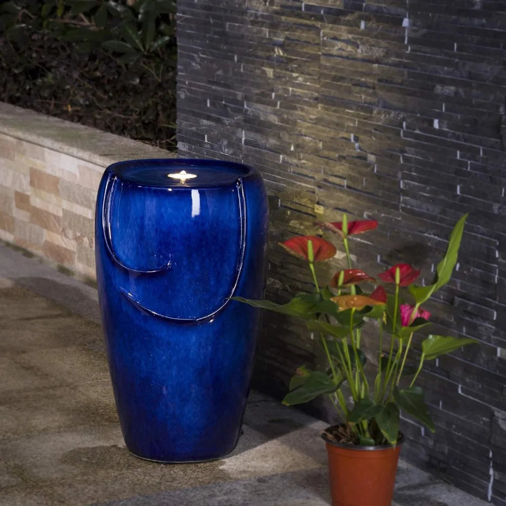 Ceramic Outdoor Fountain with LED Lights 20.5 Inches Tall