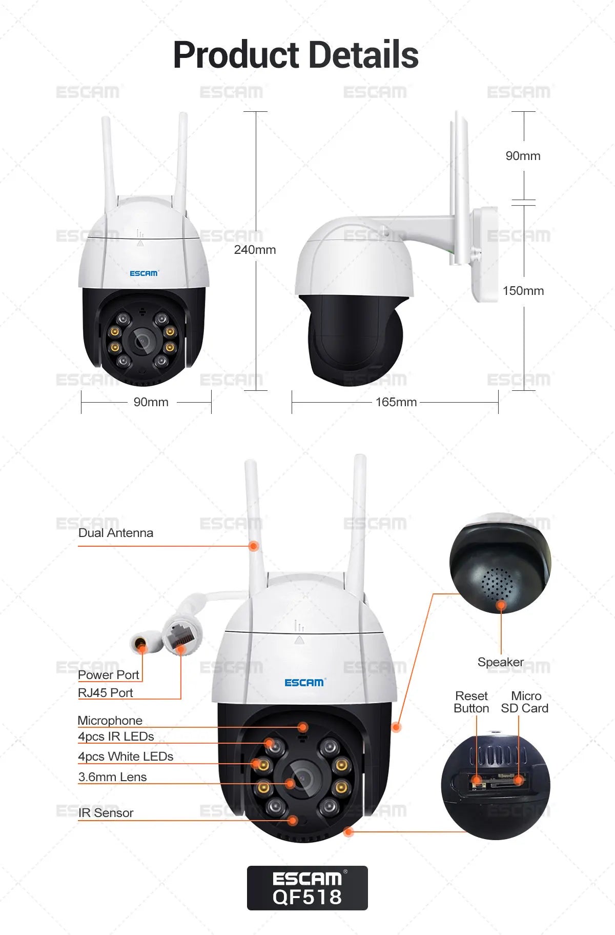 Pan/Tilt AI Humanoid Detection Auto Tracking Cloud Storage Camera with Two Way Audio Night Vision