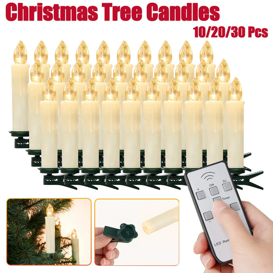 10/20/30 Pcs Christmas Tree Candles with Clip Remote