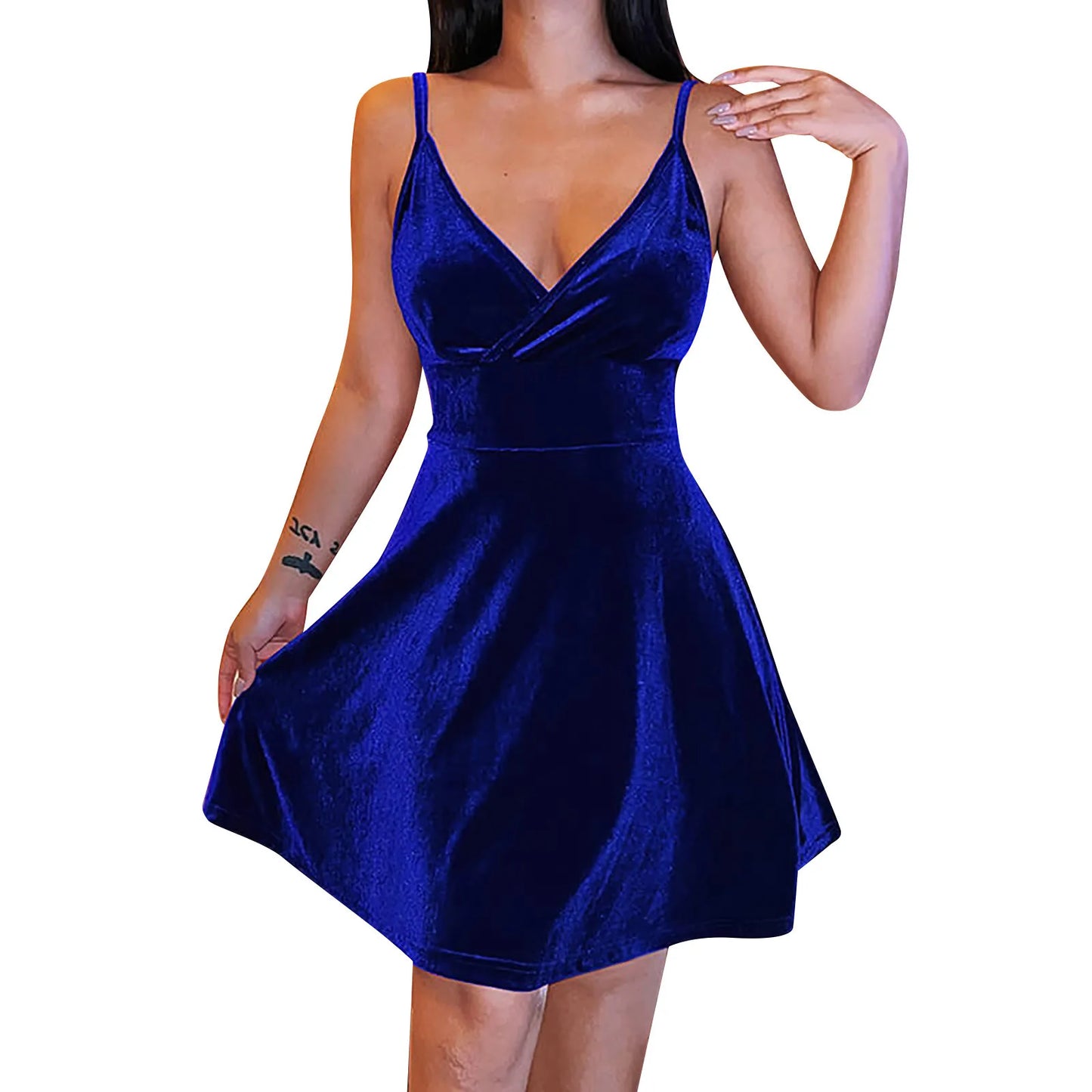 Solid Color V Neck Sleeveless Holiday Dresses