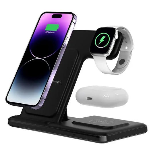 3 In 1 Portable Wireless Charger Stand Phones Earphones Watches