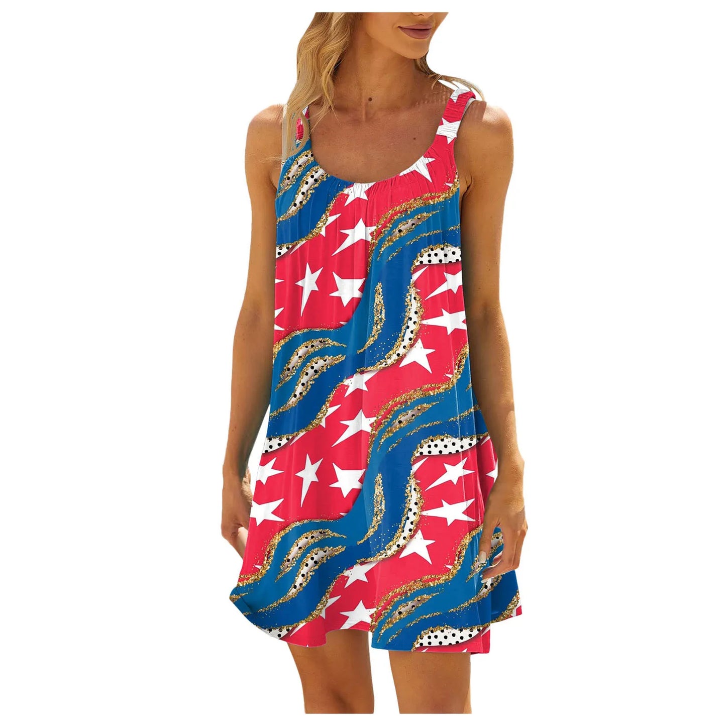 Women'S Sheer Fashion Dress American Flag Pattern Tie-Dye Print