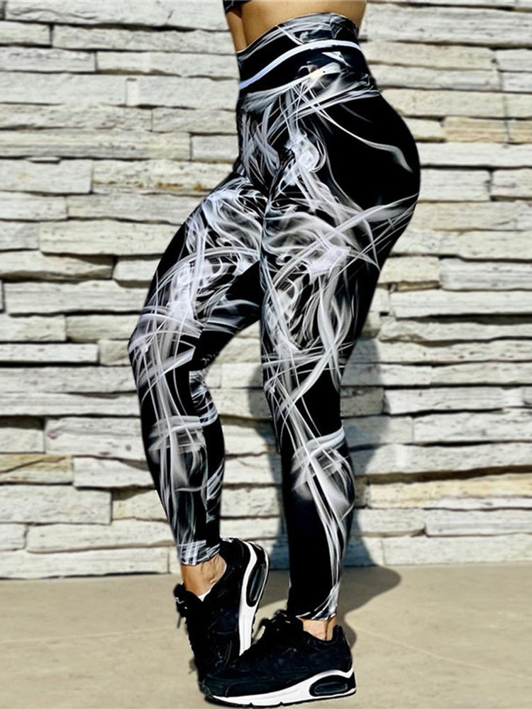 Reflective Material Printed Fitness Leggings  Glow in Dark Pants - peterkaczconnect