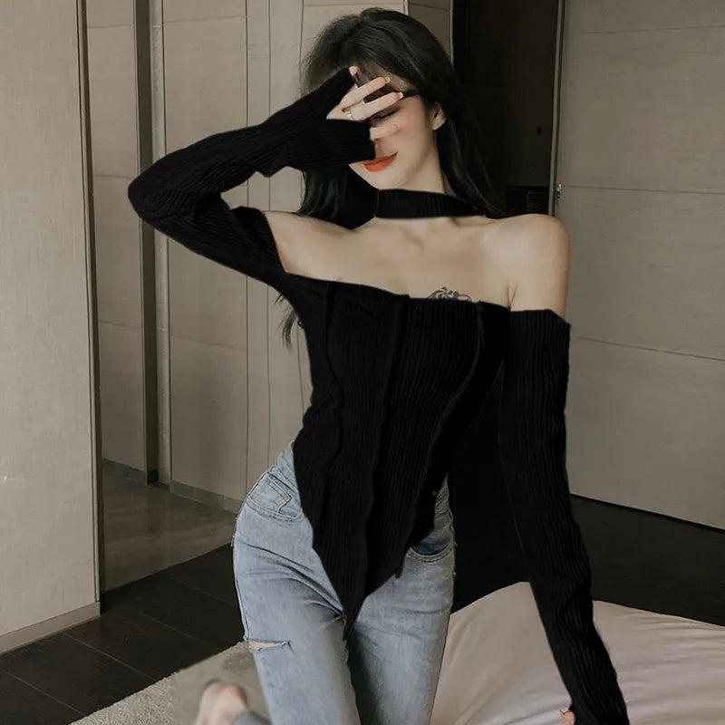 Women Off Shoulder Long Sleeve Top Tee Shirt