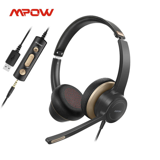 USB Wired Headset On-Ear Computer Headphones with Microphone