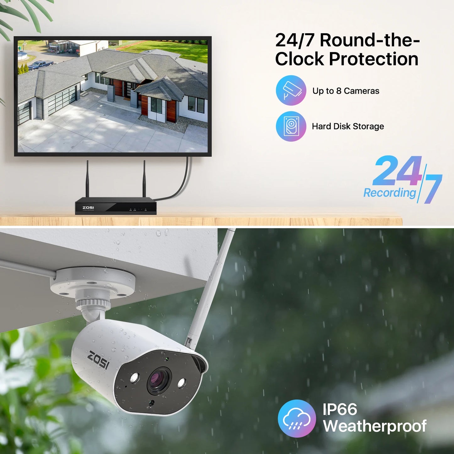 Wireless CCTV Cameras System Outdoor  Color Night Vision Wi-Fi