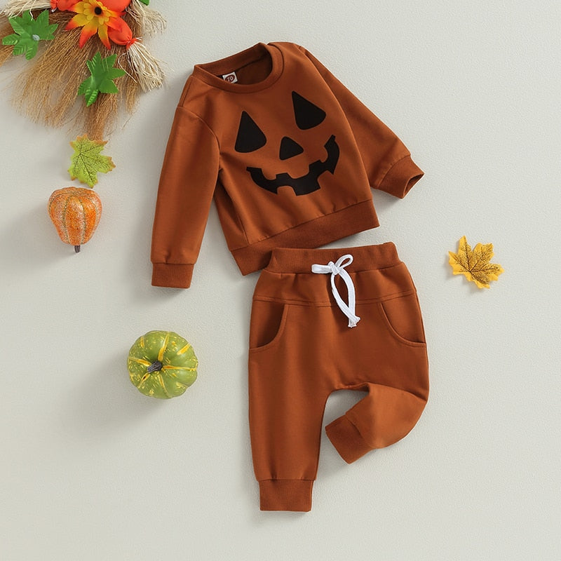 0-3Years Toddler Fall Outfits Pumpkin Face Print Sweatshirts