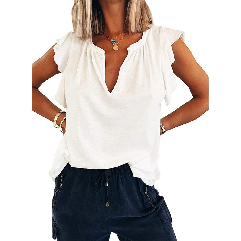 New Women V-neck  Loose Top T-shirt short-sleeved - peterkaczconnect