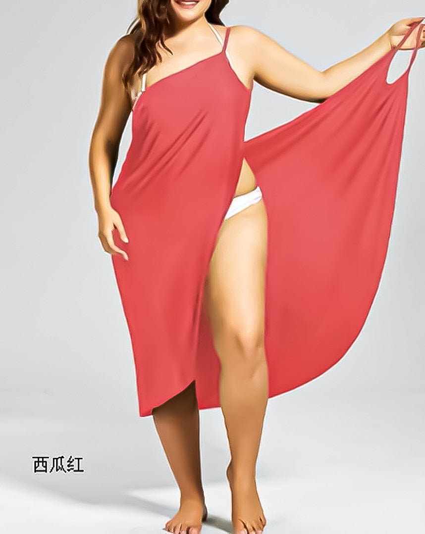 Beach Dress Color Wrap Dress Bikini Cover-ups Plus Size