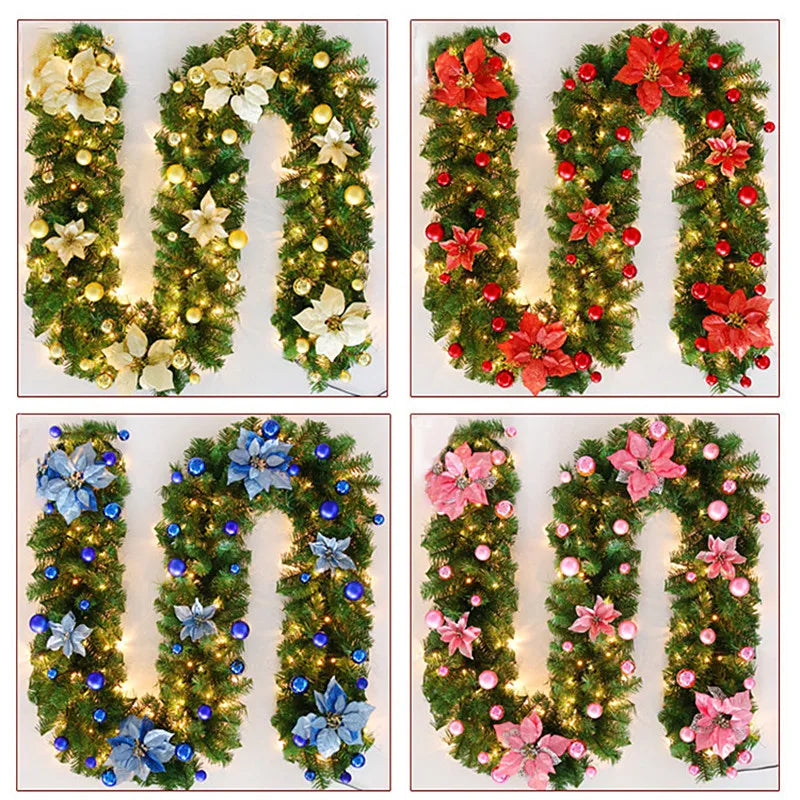 LED Christmas Garland Decor Light  Artificial Flower  2.7M