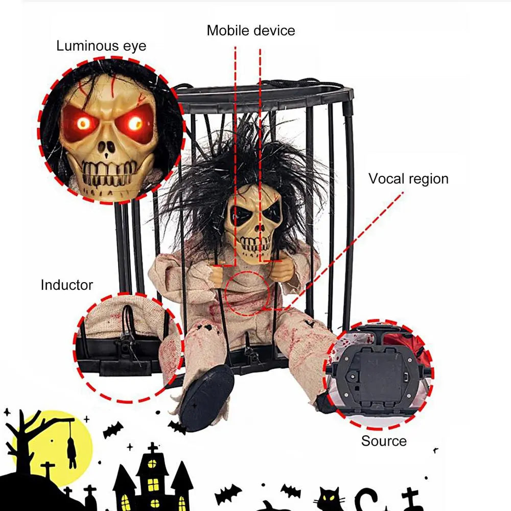 Halloween Decoration Prisoner Ghost In Cage Scary Talking Ghost