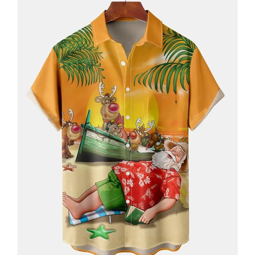 Christmas Graphic Santa Claus Men's Shirts Hawaiian