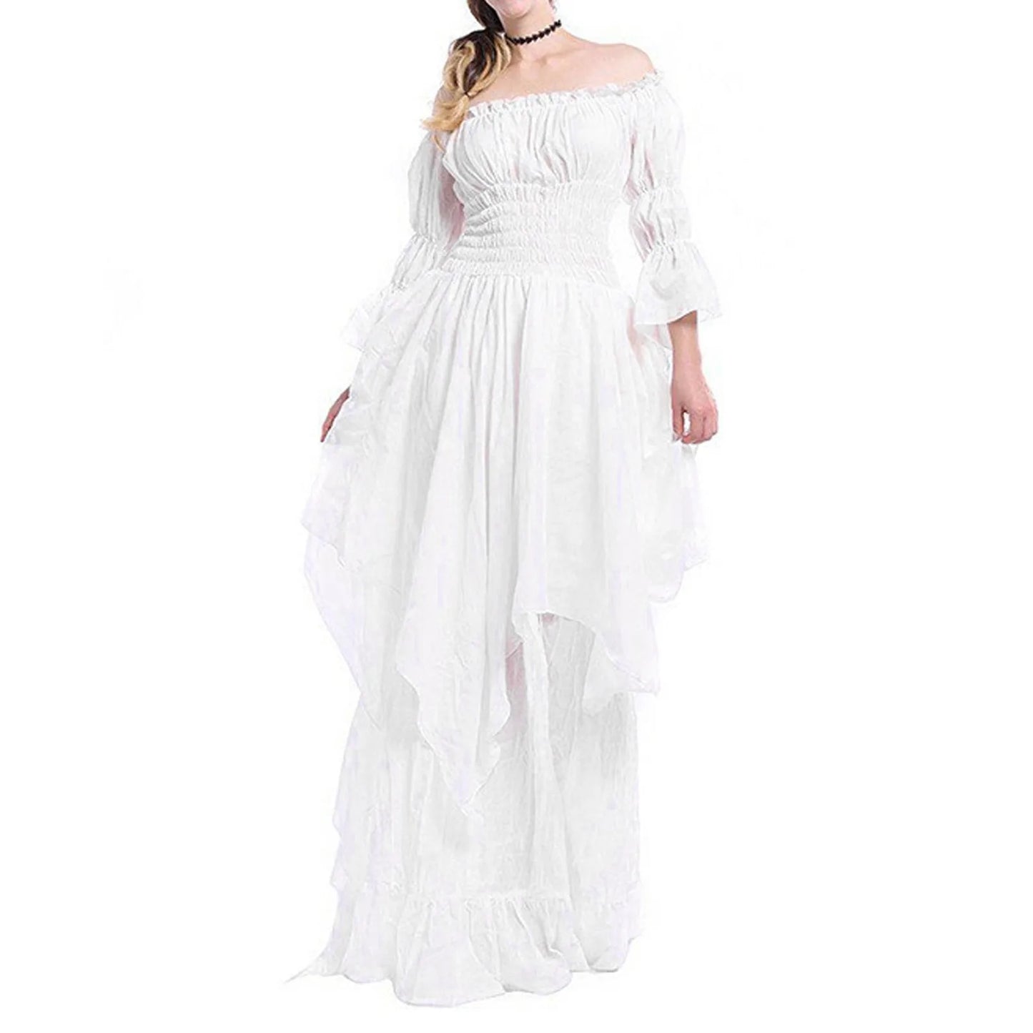 Elegant White Medieval Dress Sexy Strapless Queen Evening Dress S-5xl