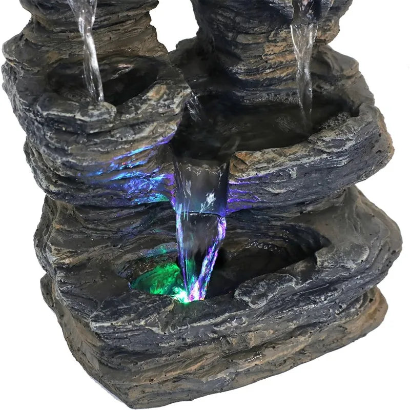 5-Stream Rock Cavern 13.5-Inch Tabletop Water Fountain with LED