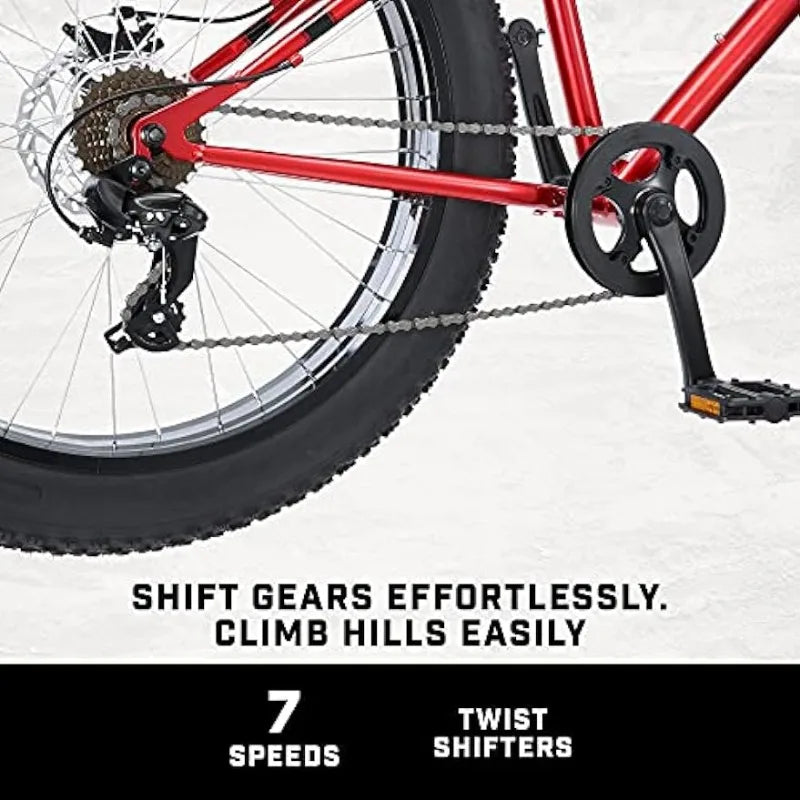 Fat Tire Mountain Bike, 26-Inch Wheels, 4-Inch Wide Knobby Tires