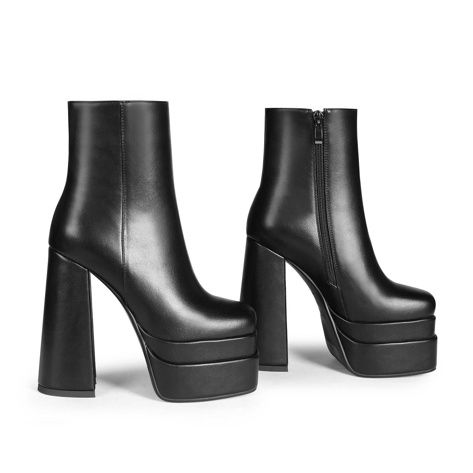 Platform Boots for Women Black Chunky Heel Square Toe - peterkaczconnect