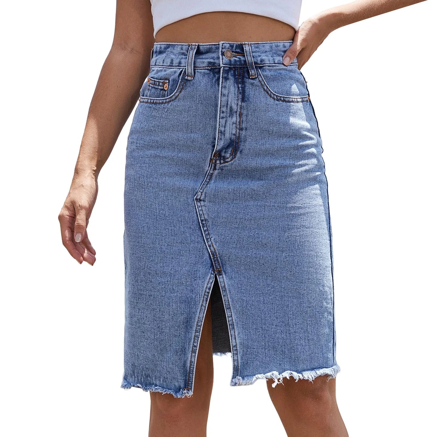 Denim Skirts For Women Jeans High Waist Frayed