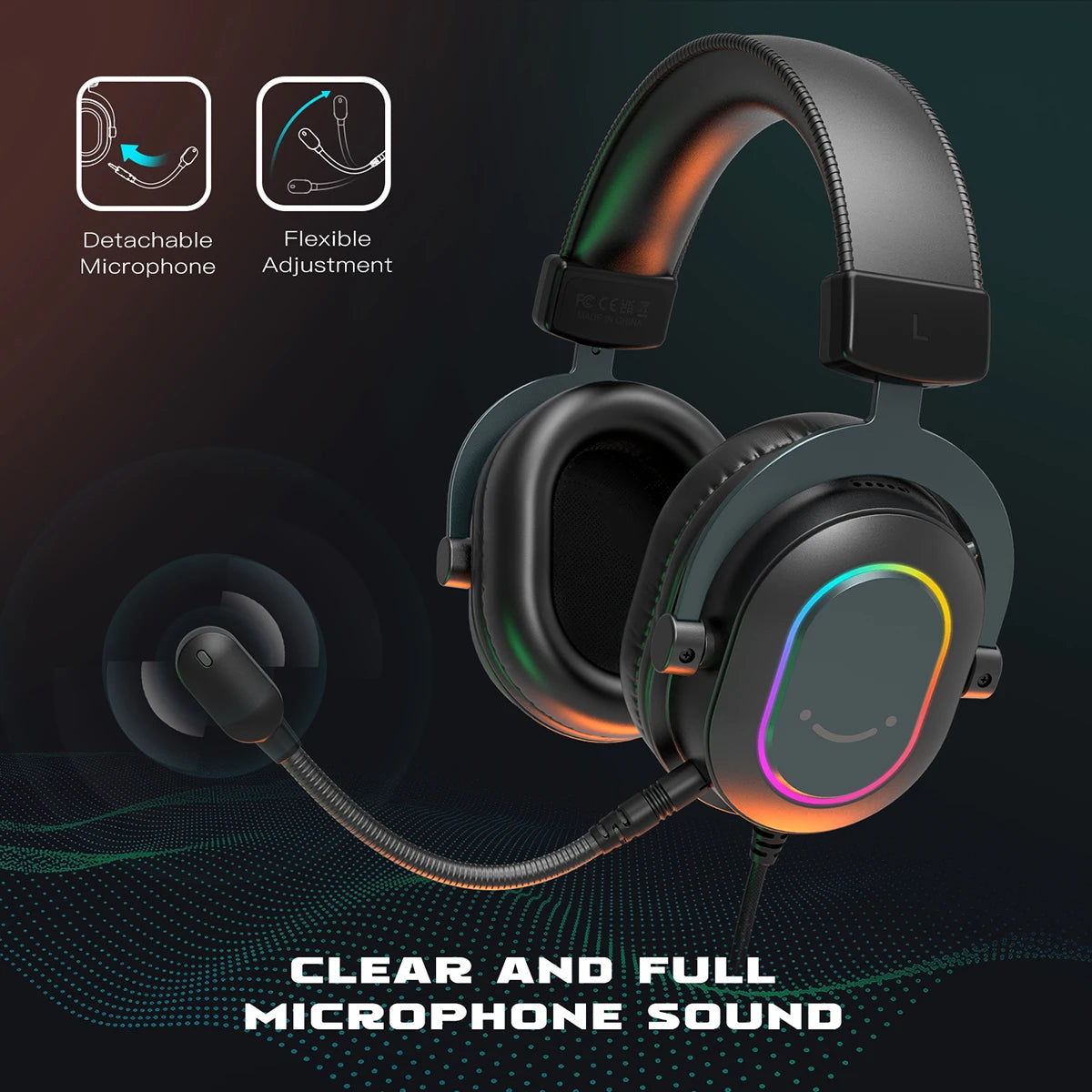 Dynamic RGB Gaming Headset with Mic Over-Ear Headphones Surround Sound