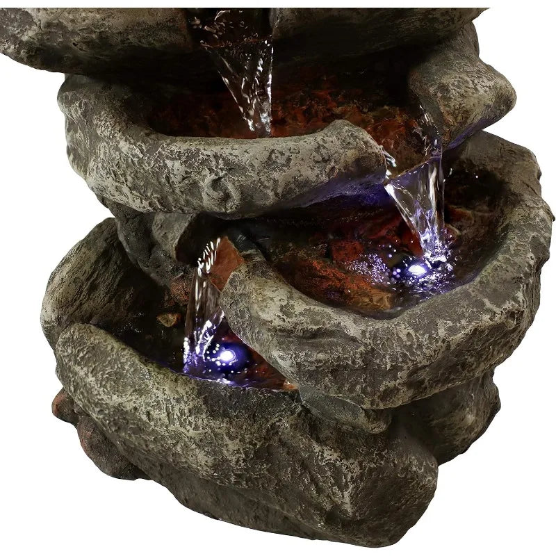 Stone Falls 15-Inch 6-Tier Tabletop Water Fountain with LED Lights