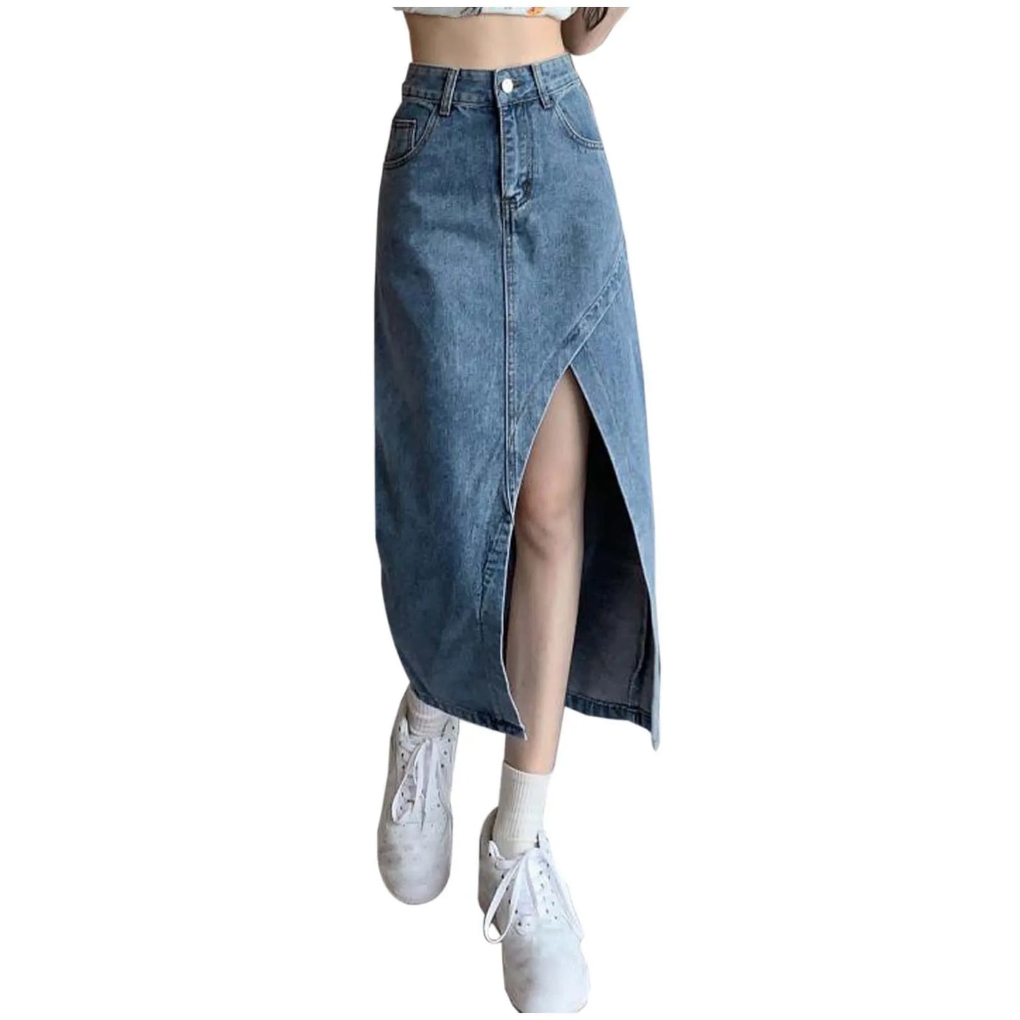 Elegant High Waisted Denim Skirt