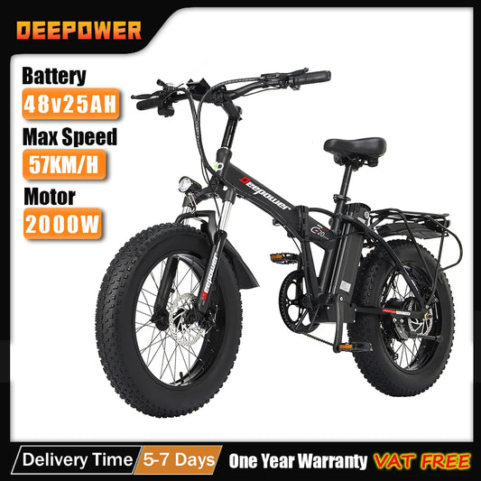 DEEPOWER Adults Electric Bicycle 20 Inch Off-Road Folding Ebike