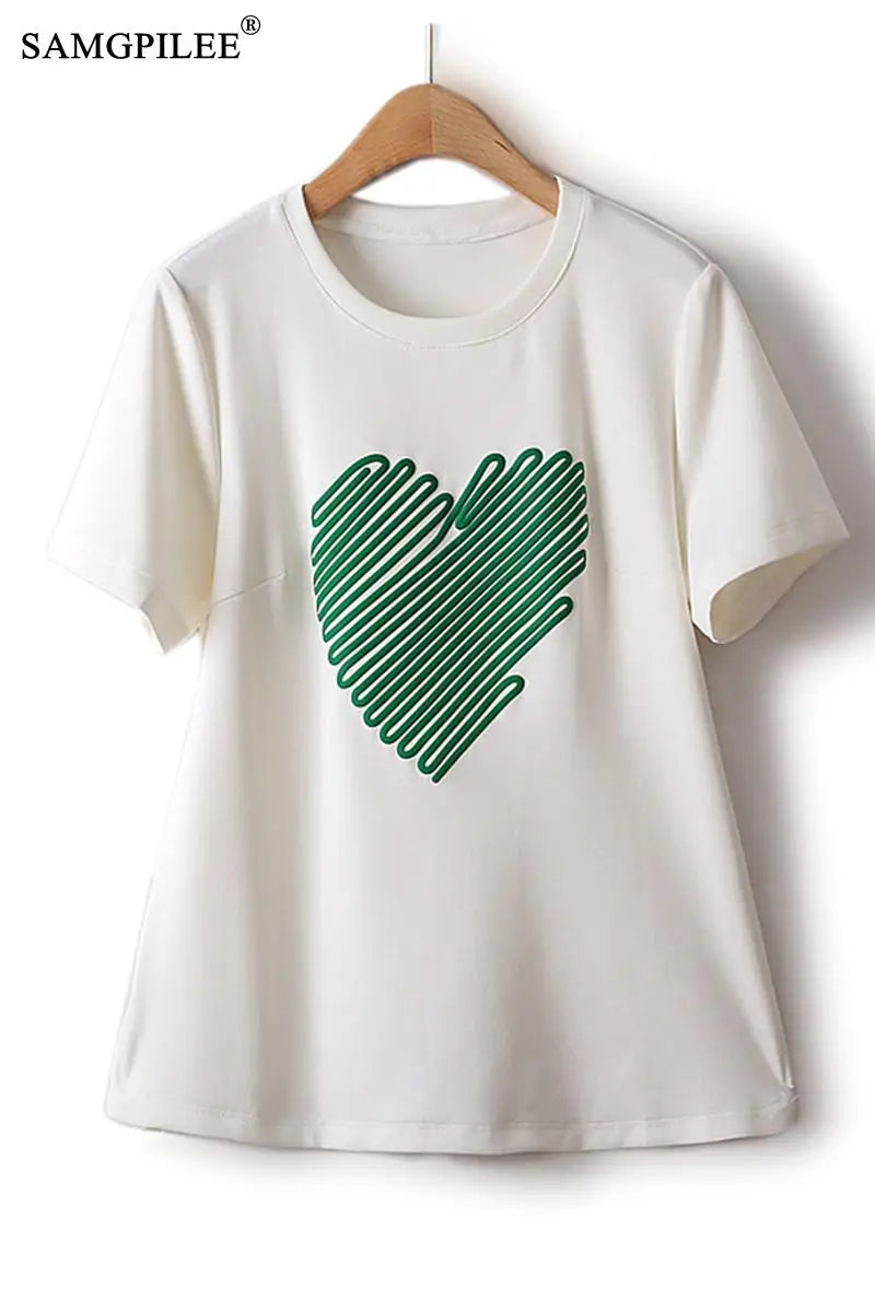 T Shirt For Women Summer  Heart Figure Air Cotton Slim O Neck