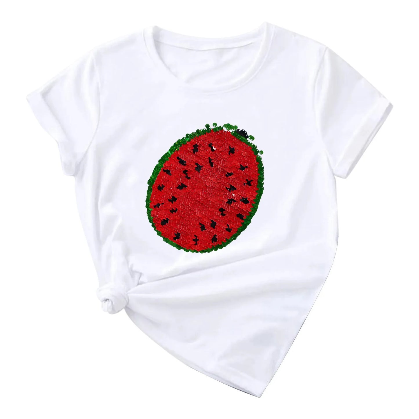 Watermelon Changing Sequin Fashion Women T-shirt