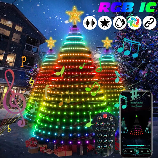 Christmas tree Multicolor LED Star String Waterfall Light Bluetooth