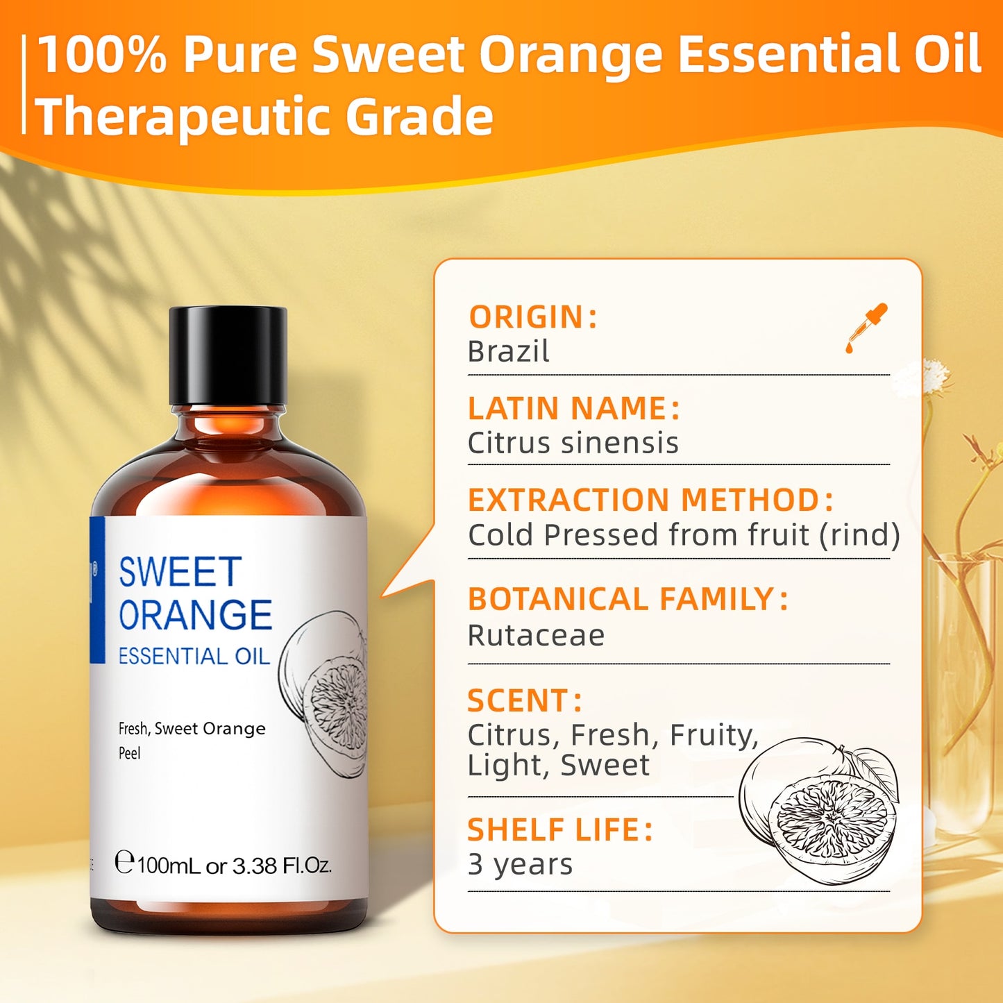 100ML Sweet Orange Essential Oils, Used for Diffuser - peterkaczconnect