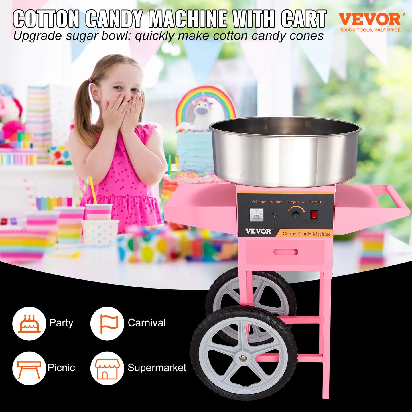 Electric Cotton Candy Machine with Cart