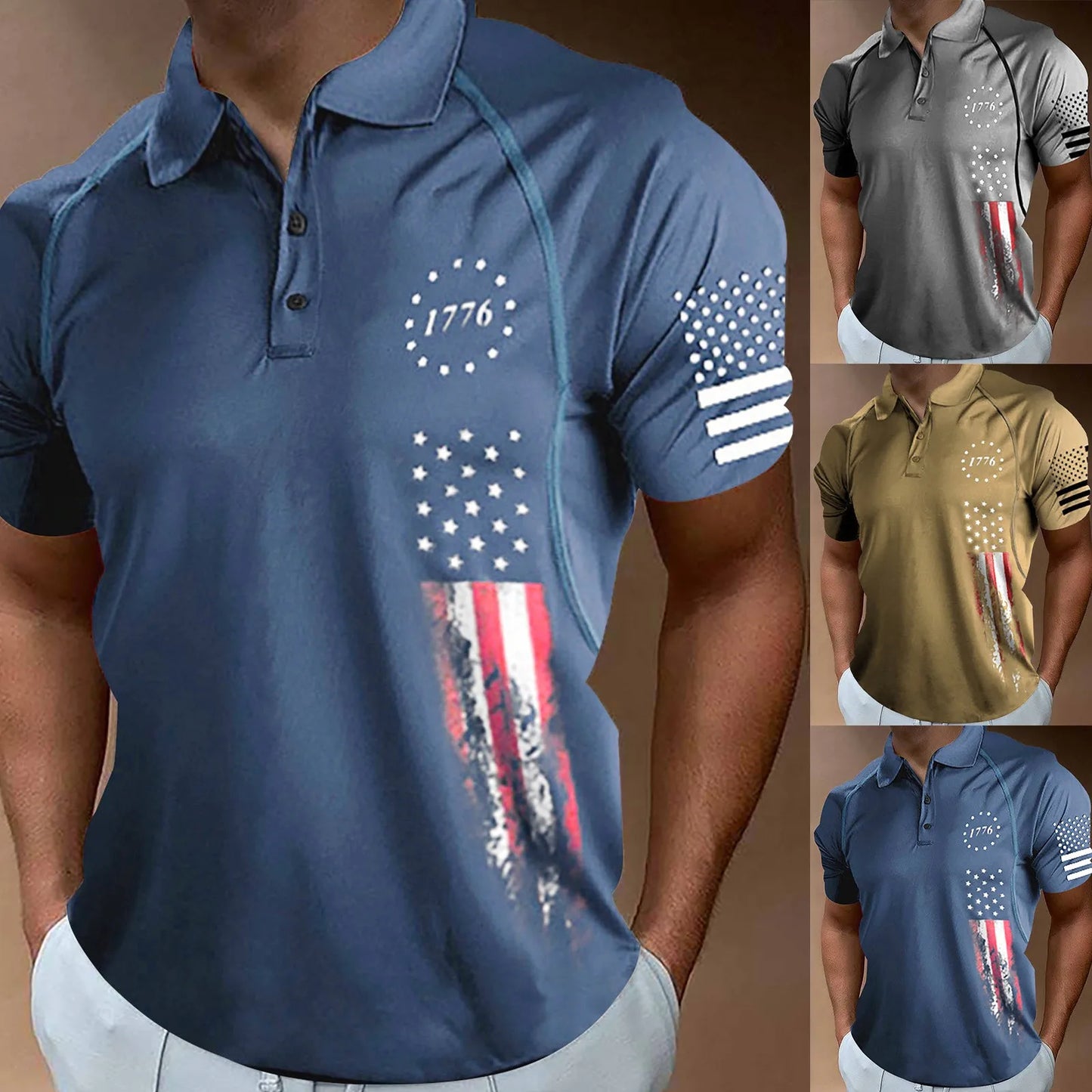 Independence Day Mens Polo Shirts American Flag  Patriotic