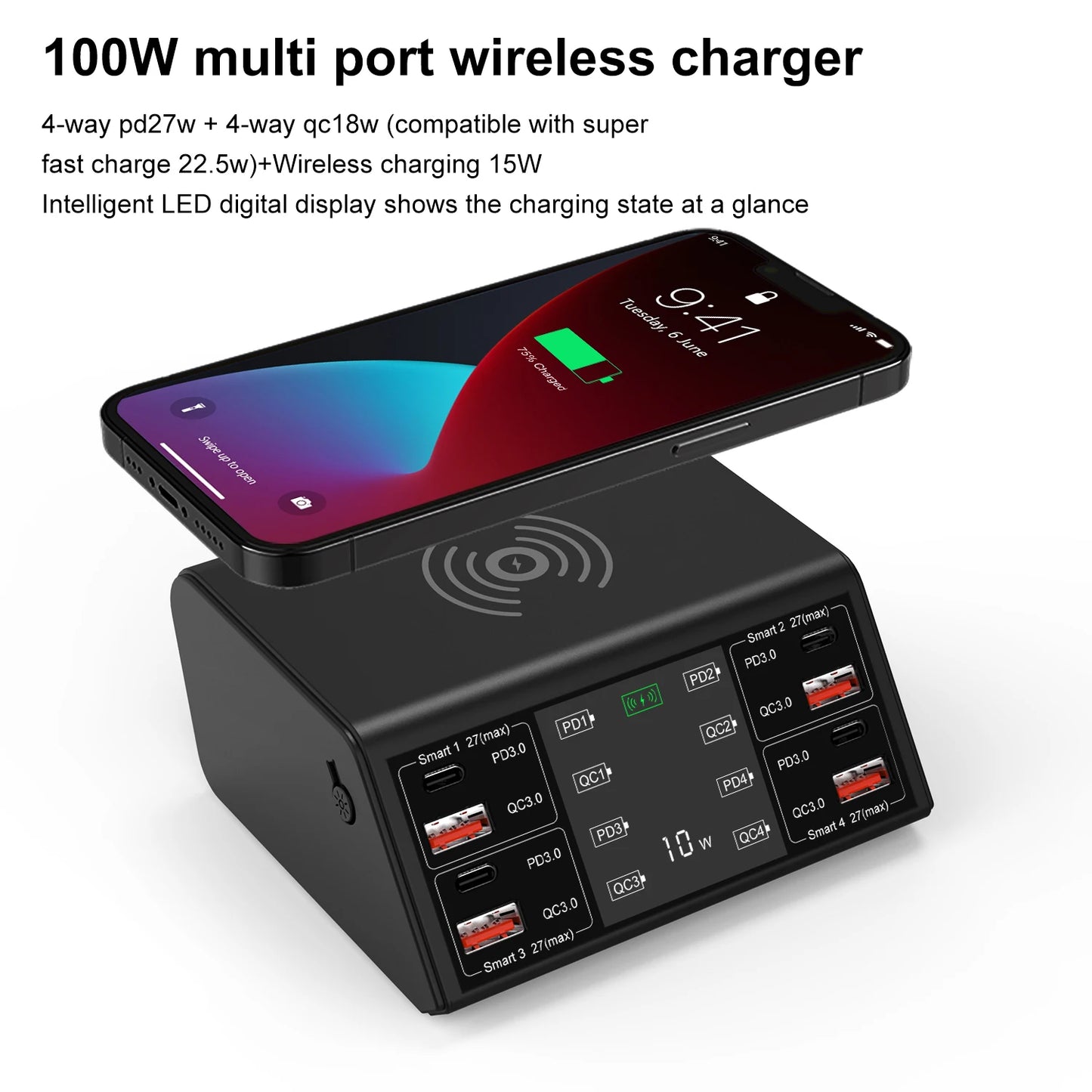 8 Port Fast Phone  Wireless Charging Station