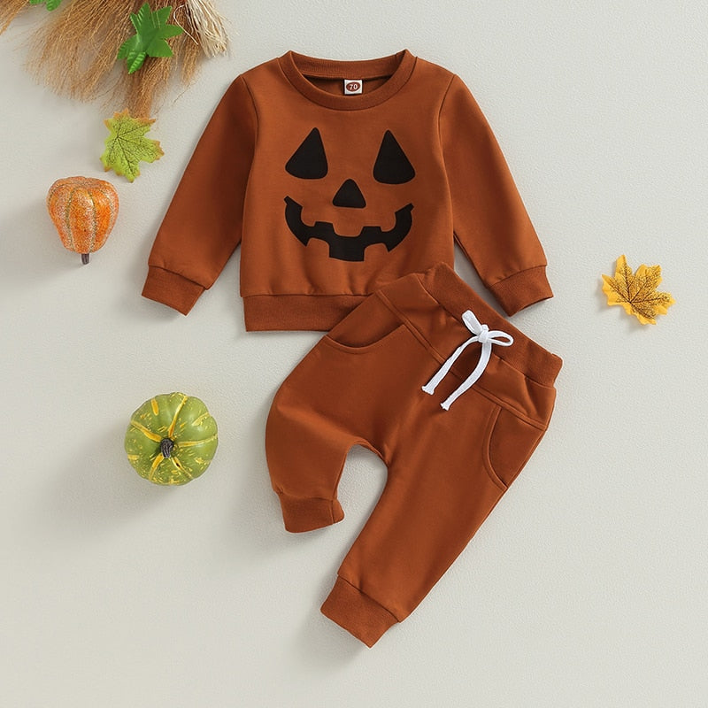 0-3Years Toddler Fall Outfits Pumpkin Face Print Sweatshirts