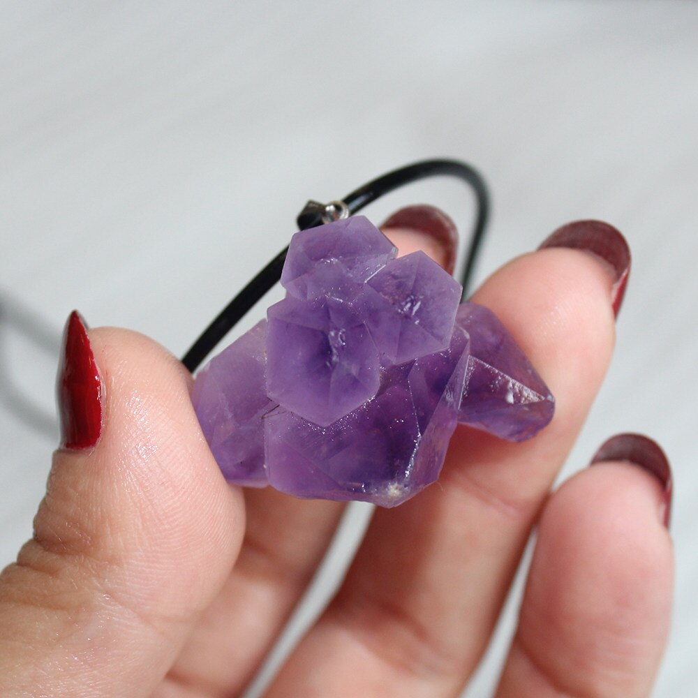 Purple Brazilian Amethyst Quartz Crystal Cluster Pendant - peterkaczconnect