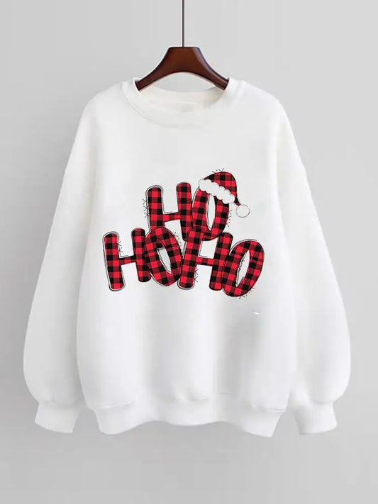 Women Fleece Plaid Letter Style Pullovers Sweatshirts