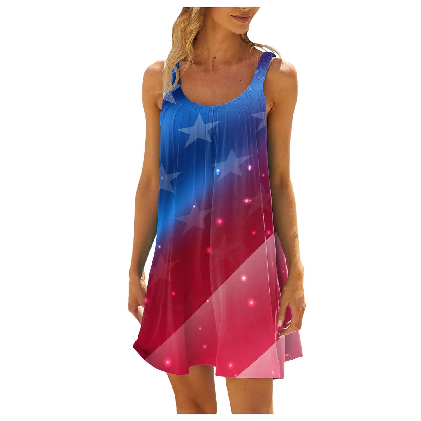 Women'S Sheer Fashion Dress American Flag Pattern Tie-Dye Print