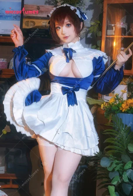 Women's Cosplay Sexy Maid Costume Dress and Bodysuit with Apron and Stockings