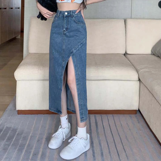 Elegant High Waisted Denim Skirt