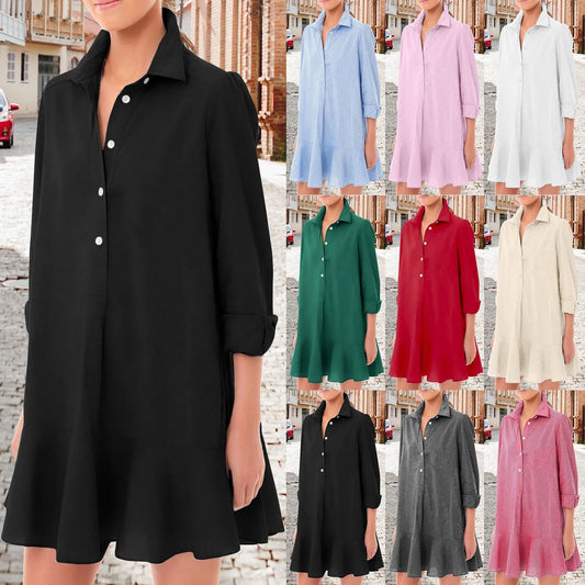 Women‘s Long Sleeve Cotton plus Size Casual Dresses