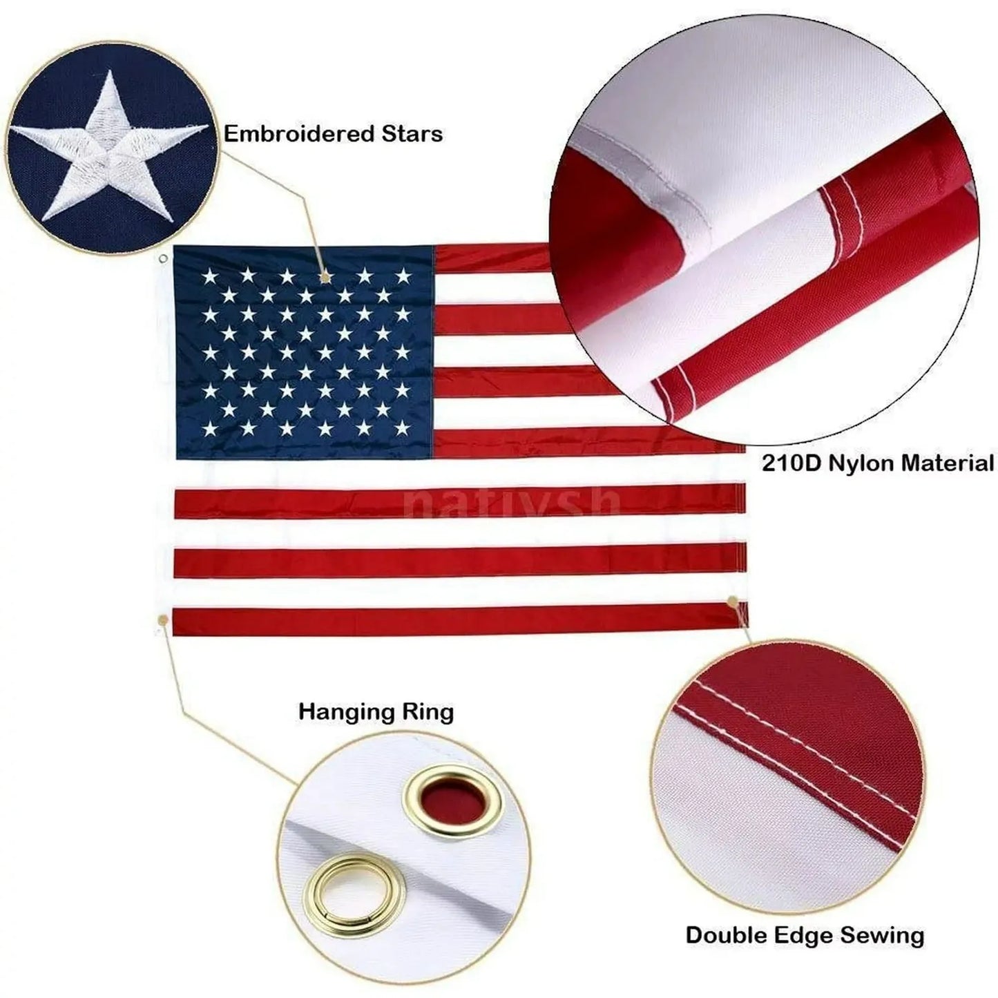 American Flag 3x5 Ft Outdoor USA Embroidered Star Stripe US Flags Heavy Duty Nylon With Brass