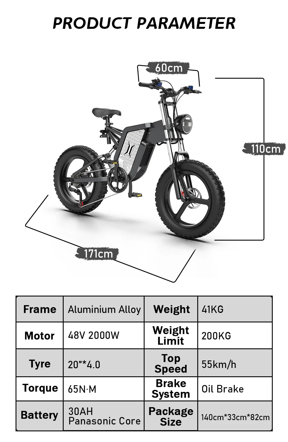 Electric Bicycle 2000W 48V 20inch 4.0 off-road Mountain Ebikes