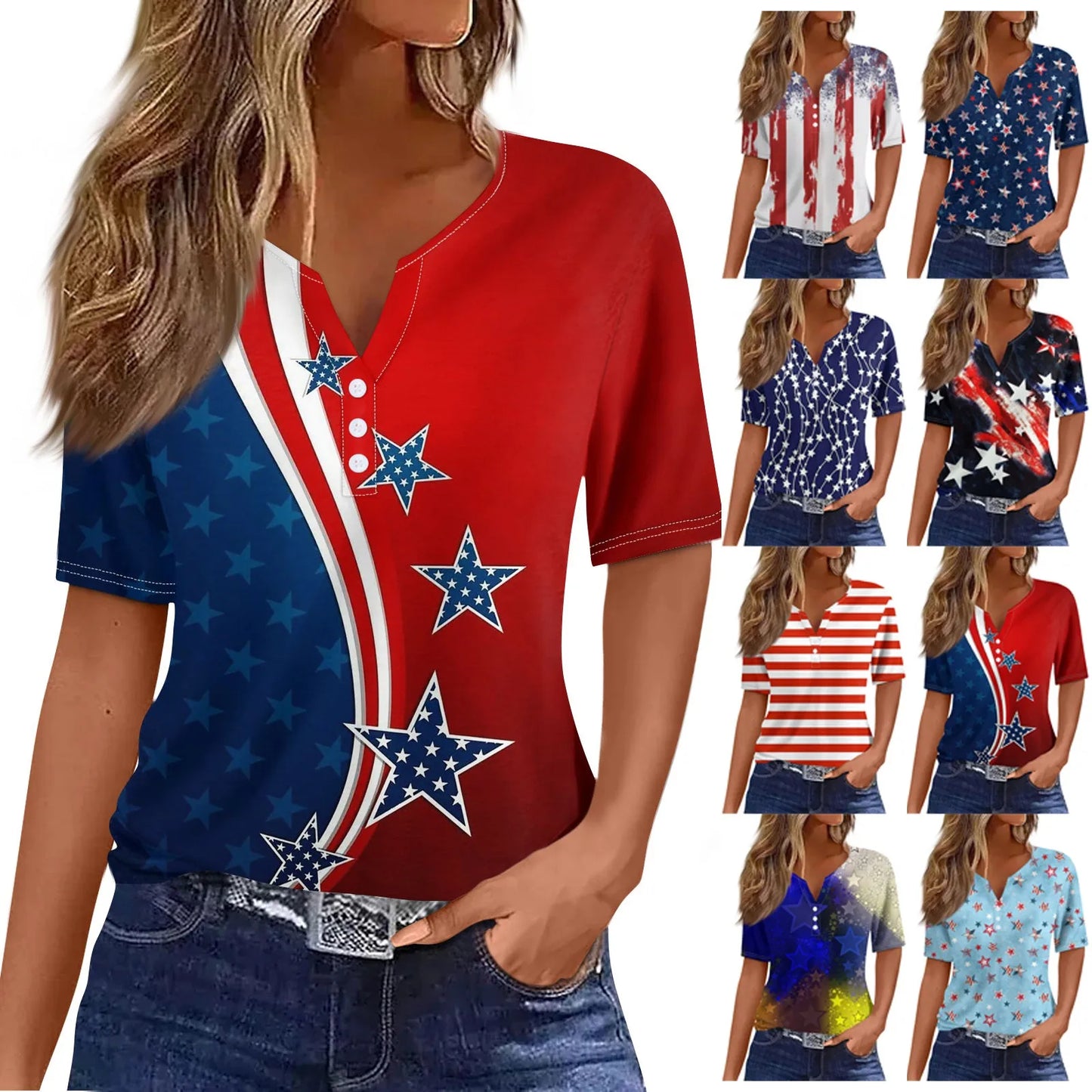 Independence Day Tee Shirt For Women V- Neck