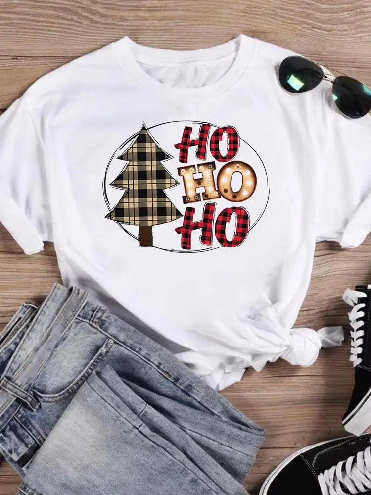 Christmas Merry Plaid Deer Print T Top