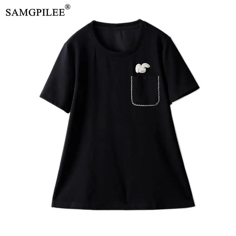 Summer New Short Sleeve Oversized T-shirt Pocket