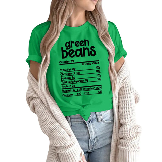 Women's T-Shirts Letter Turkey Eggs Beans Print Short Sleeve Funny T Shirt