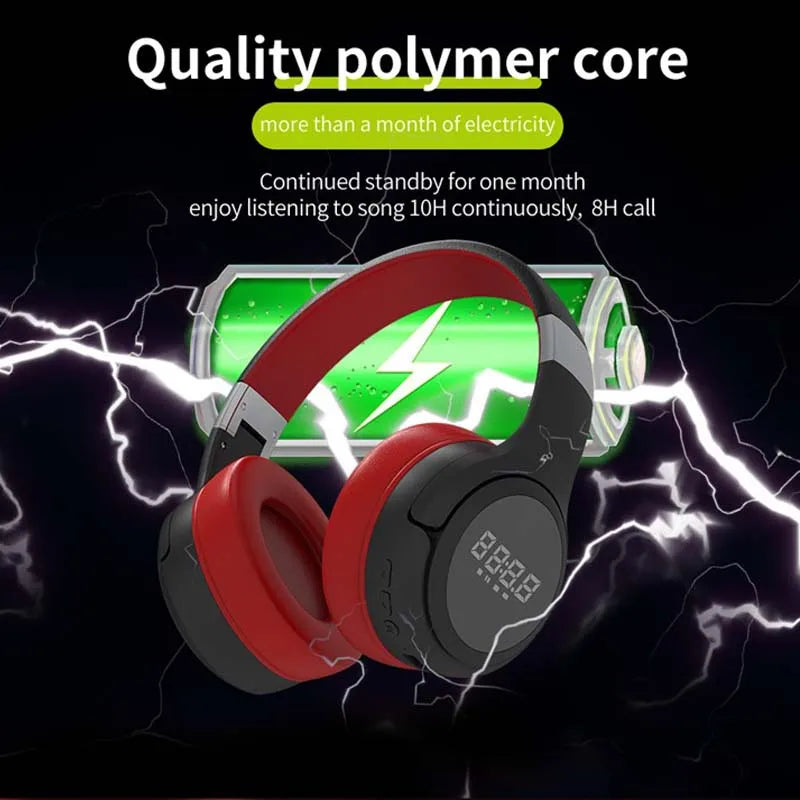 Wireless Headphones Noise Reduction Bluetooth With Mic LED Digital Display